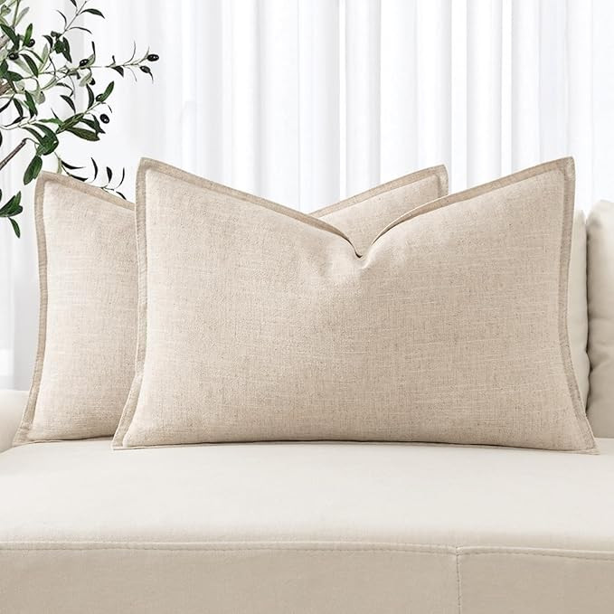 MIULEE Decorative Linen Lumbar Pillow Covers 12x24 Inch Natural Beige Boho Farmhouse​Neutral Co... | Amazon (US)
