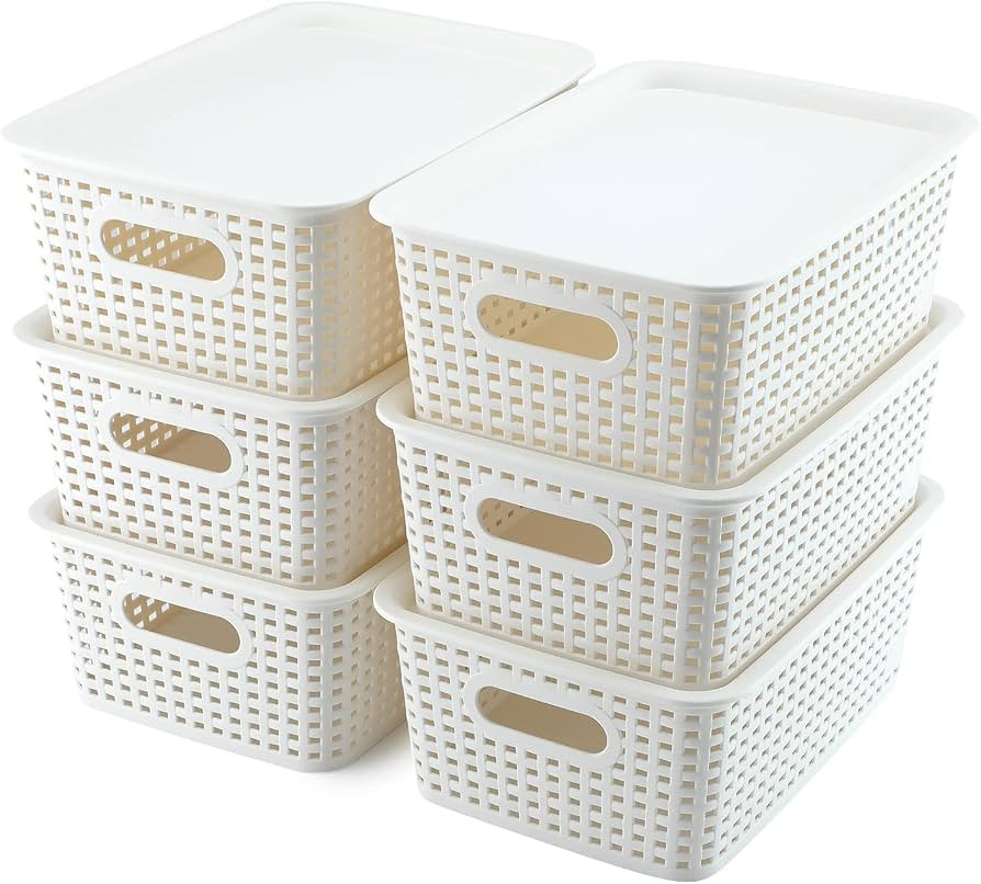 AREYZIN Plastic Storage Baskets With Lid Organizing Container Lidded Knit Storage Organizer Bins ... | Amazon (US)
