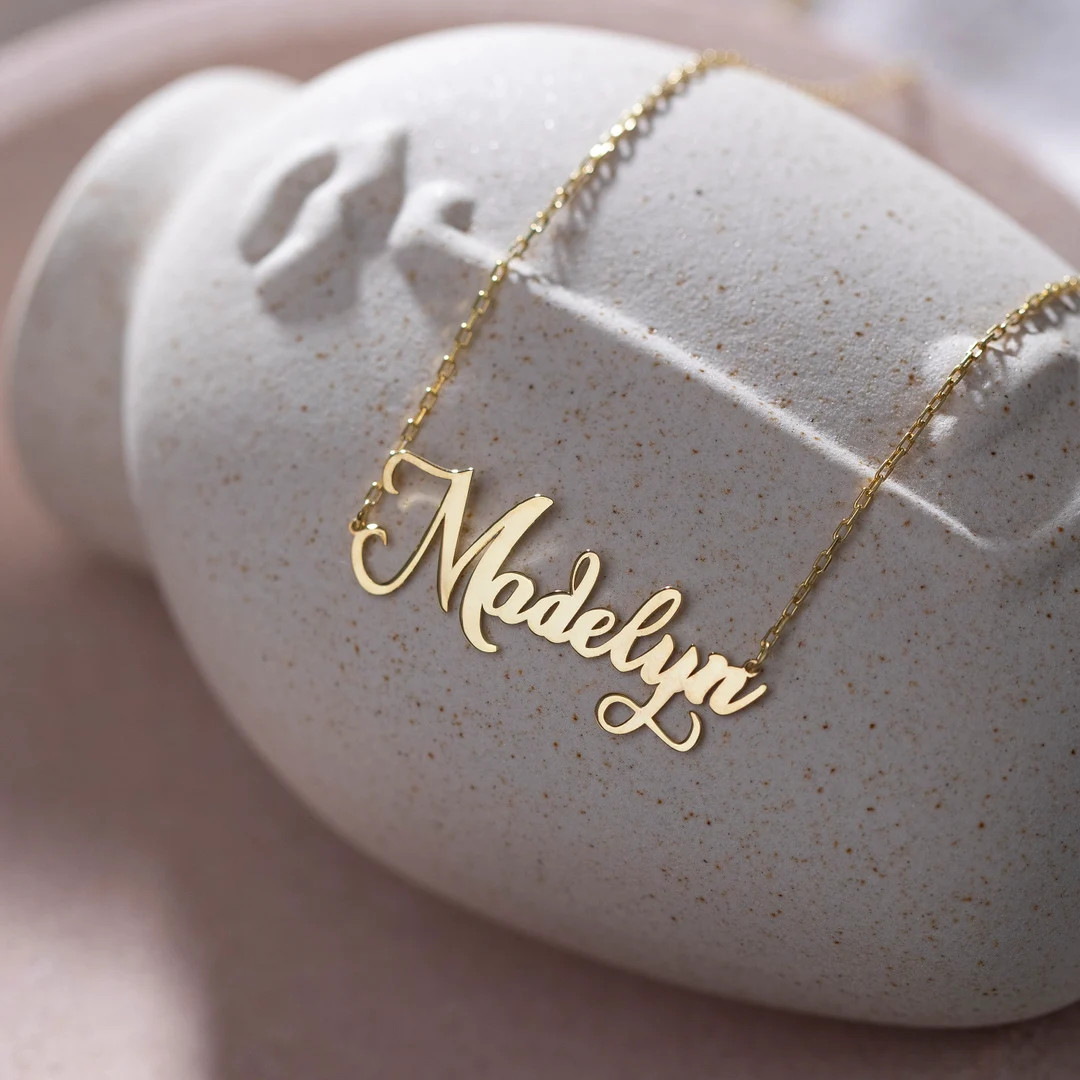 Name Necklace Gold 14K Nameplate Necklace 14K Gold Solid - Etsy | Etsy (US)