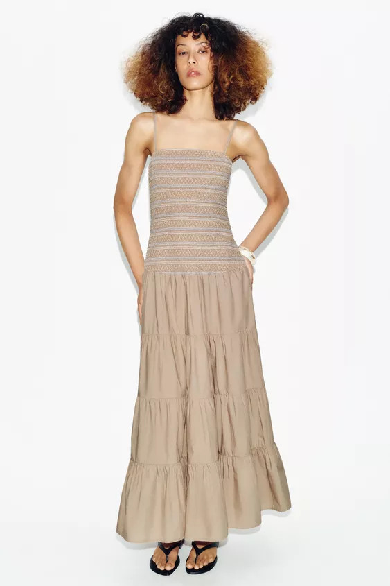 EMBROIDERED SMOCKED MIDI DRESS | Zara US