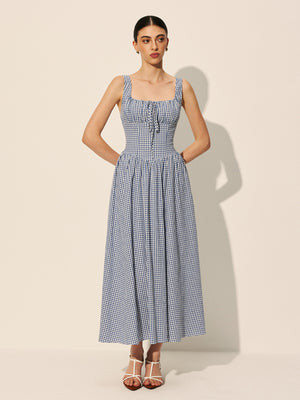 Cotton Checkerboard Tie-Front Dress | Commense