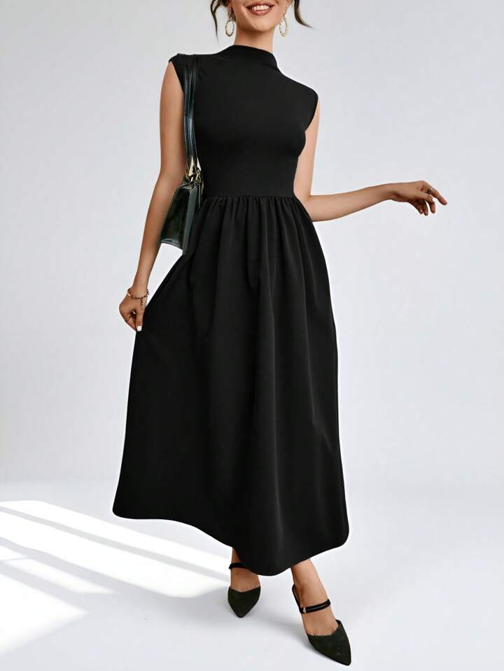 Aveloria Modichic Einfarbiges A-Linien-Kleid Mit Hohem Kragen Und Ärmellos Für Urlaubspartys, Geburtstage Und Formelle Anlässe | SHEIN