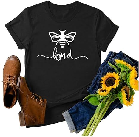 Eduavar Summer Tops for Women Girls Sunflower Print Tops Graphic Short Sleeve Crewneck Tee Shirts... | Amazon (US)