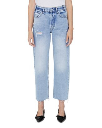 Gavin High Rise Distressed Straight Jeans in Washed Blue | Bloomingdale's (US)