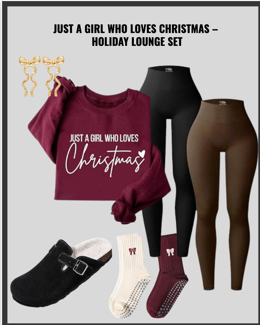 Your cozy Christmas outfit is here—festive sweatshirt, ribbed leggings, bow socks, and fuzzy clog slippers. Cute, comfy, and perfect for holiday vibes. #womensfashion #cozyoutfit #amazonmusthaves #winteroutfitideas 

 #LTKgrwm #LTKootd #LTKSaleAlert