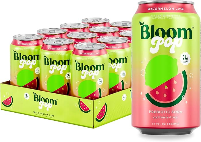 Bloom Pop Prebiotic Soda 12 Pack, Watermelon Lime Flavor, 12oz Cans | Prebiotic Soda for Gut Heal... | Amazon (US)