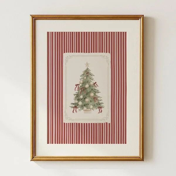 Red Christmas Tree Wall Art, Christmas Wall Art Decor, Holiday Print, Christmas Poster, Evergreen... | Walmart (US)