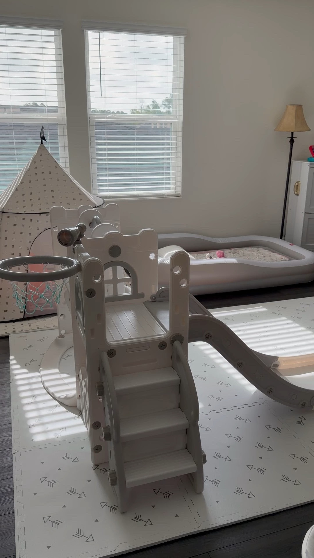 This is our little love area when it’s nice and clean… for now 😂
Come back after 12 and the whole place is upside down because Kinsey loves making the biggest mess ever 🩷

But honestly, this is basically our little playroom/playground area for now until we make it a little more efficient and cute one day 🥹

#LTKdayinmylife #LTKmomlife #LTKKids