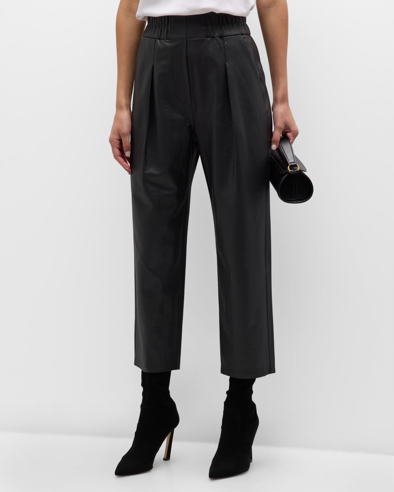 Fiera Pleated Cropped Vegan Leather Pants | Neiman Marcus