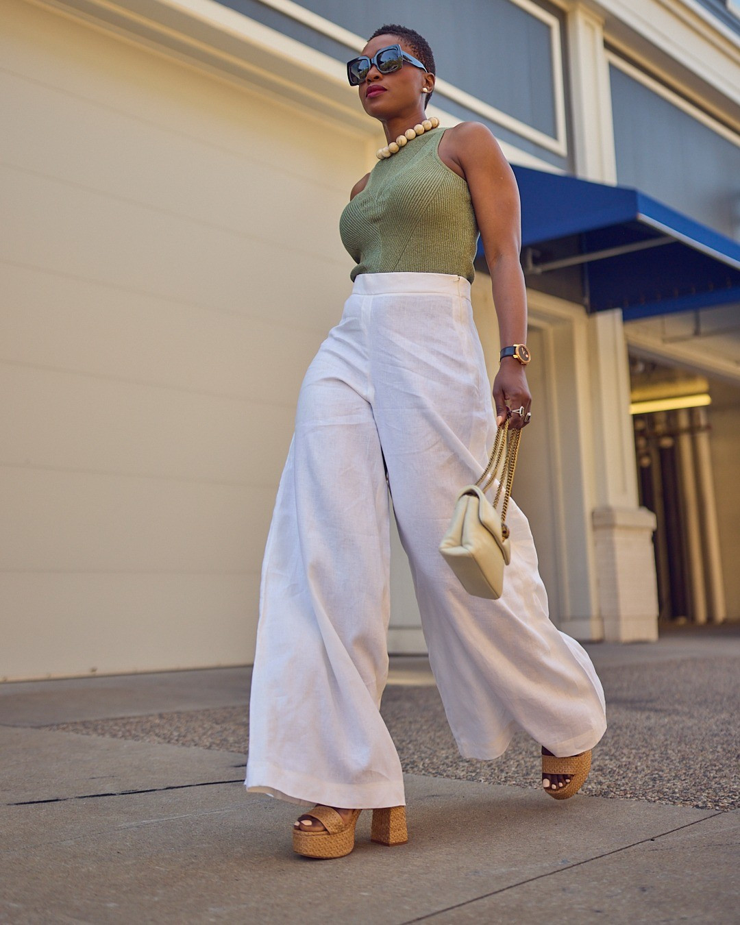 Flowy linen pants and raffia sandals are a must for Summer style! The shoes are comfy and fit true to size. 🤎 wide-leg linen pants, sleeveless tops, colorful Spring Summer looks, elevated casual outfits, statement necklace, Macy's fashion, Freja NYC designer leather handbags, platform sandals, Dissh, Larroudé, Mango

#LTKSeasonal #LTKStyleTip #LTKOver40