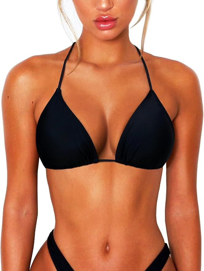 OZICERD String Bikini Tops for Women Bathing Suit Swim Tops Sexy Triangle Bikini Top Black | Amazon (US)