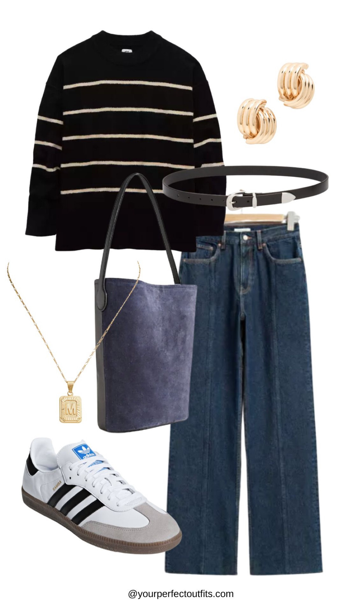 Perfect fall outfit with a striped sweater and wide leg jean 
White samba sneakers #adidas 

#LTKHoliday #LTKSeasonal #LTKxMadewell