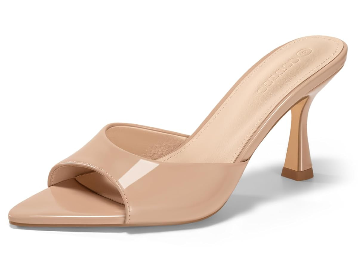 Coutgo Womens Heeled Mules Pointed Peep Toe High Heels Slip On Backless Mule Sandals Dress Shoes | Amazon (US)