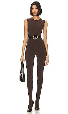 Norma Kamali Sleeveless Catsuit With Footsie in Chocolate from Revolve.com | Revolve Clothing (Global)