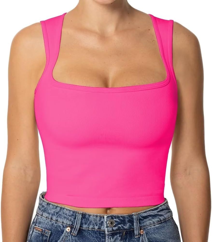 Sunzel Women's Sexy Sleeveless Crop Top Seamless Wide Square Neck Going Out Tops Trendy Workout Y... | Amazon (US)