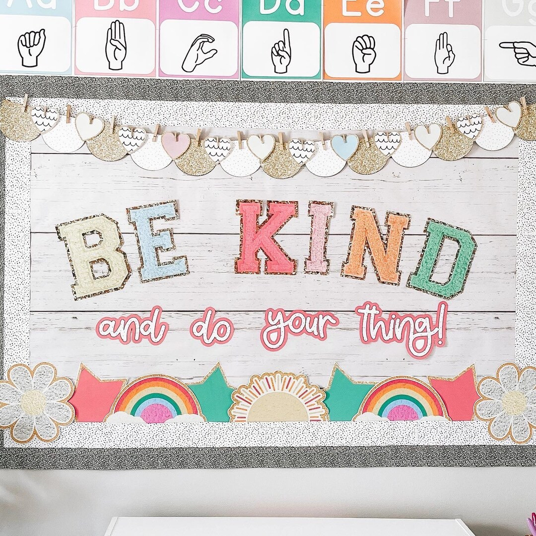Kindness Bulletin Boards | Be Kind Bulletin Board | Varsity Patch Letters | Chenille Letters | Bu... | Etsy (US)
