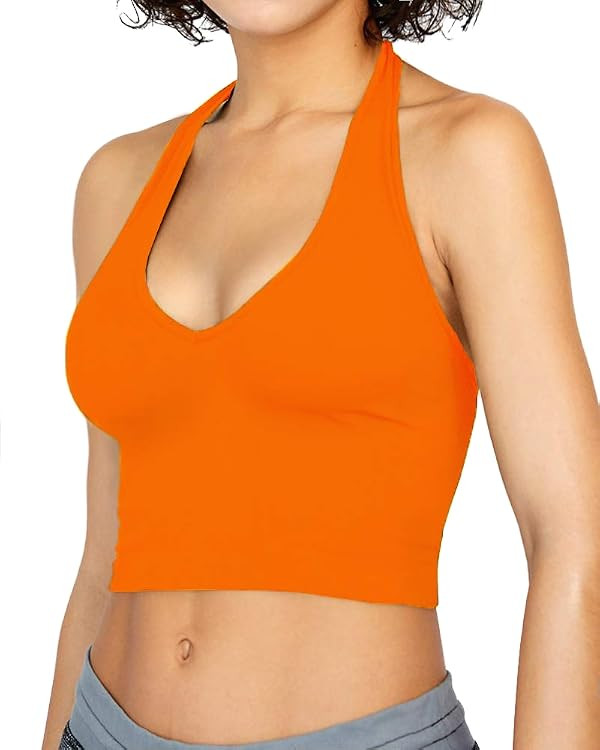 CLOZOZ Crop Tops for Women Halter Tops Going Out Tops V Neck Cropped Tank Tops for Women Sleevele... | Amazon (US)