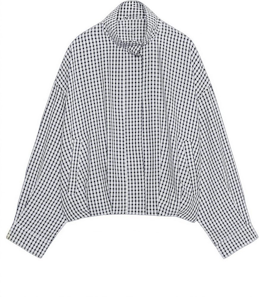 Womens Plaid Jacket Bomber Stand Collar Zip Up Coat with Pockets | Amazon (US)