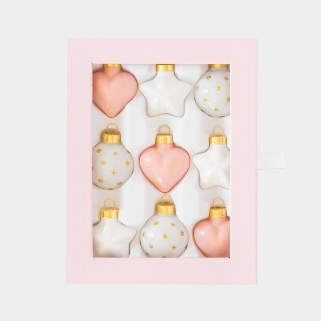 9ct Hearts & Stars Glass Ornament Set Rose - Sugar Paper™ + Target | Target