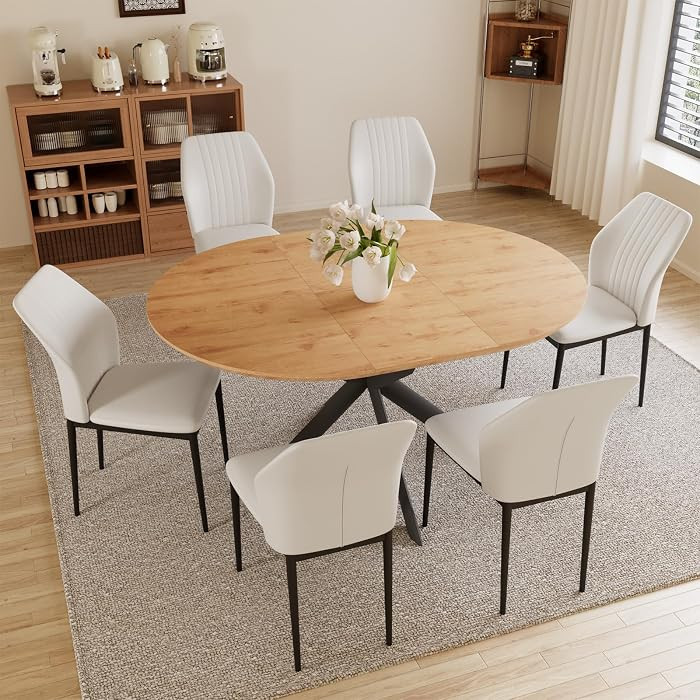 HIPIHOM 43.2"-59.1" Extendable Round Dining Table Set, Kitchen Table for 4-6 Person with Scratch-... | Amazon (US)