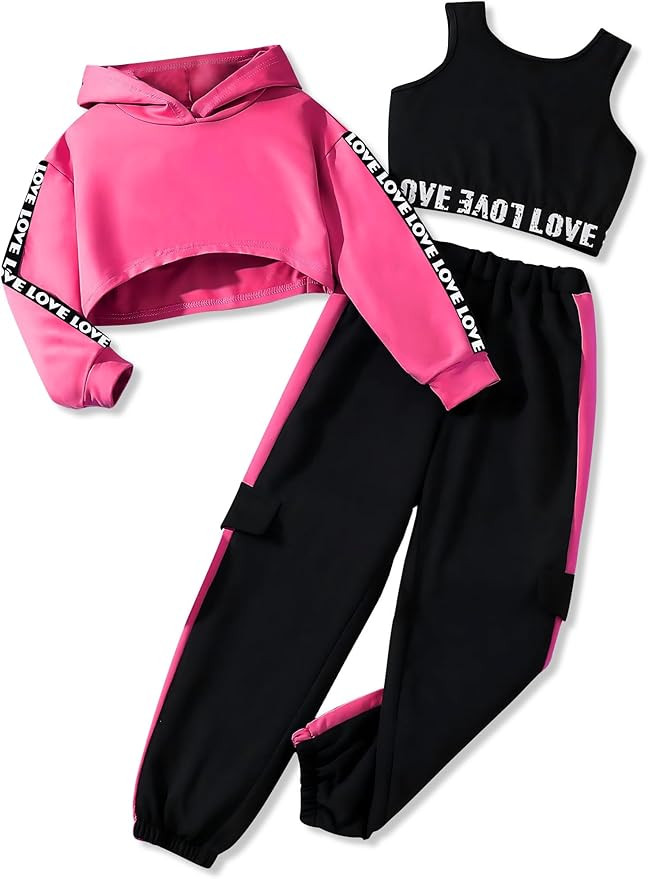 Girls Clothes 3 Piece Outfit Cropped Sweatshirt + Pants + Tank Top, Girls Fall Winter Clothing, S... | Amazon (US)