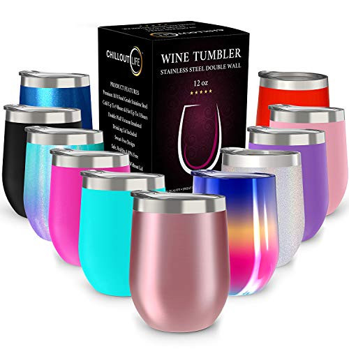CHILLOUT LIFE 12 oz Stainless Steel Tumbler with Lid & Gift Box | Wine Tumbler Double Wall Vacuum In | Amazon (US)
