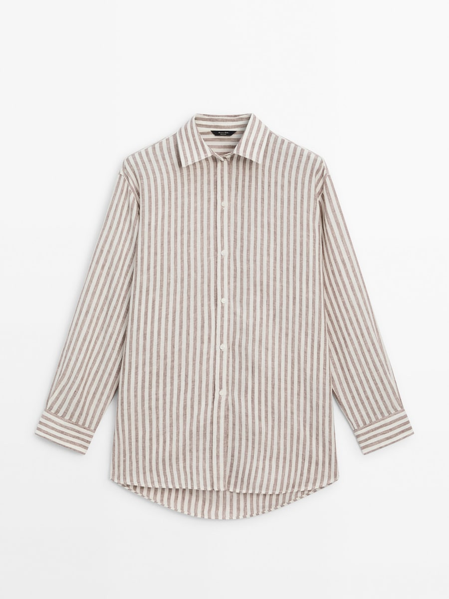 100% linen striped oversize blouse | Massimo Dutti UK