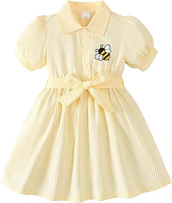 Kucnuzki Girls Summer Spring Dresses Toddler Girl Clothes Short Sleeve Button Up Casual Preppy Su... | Amazon (US)