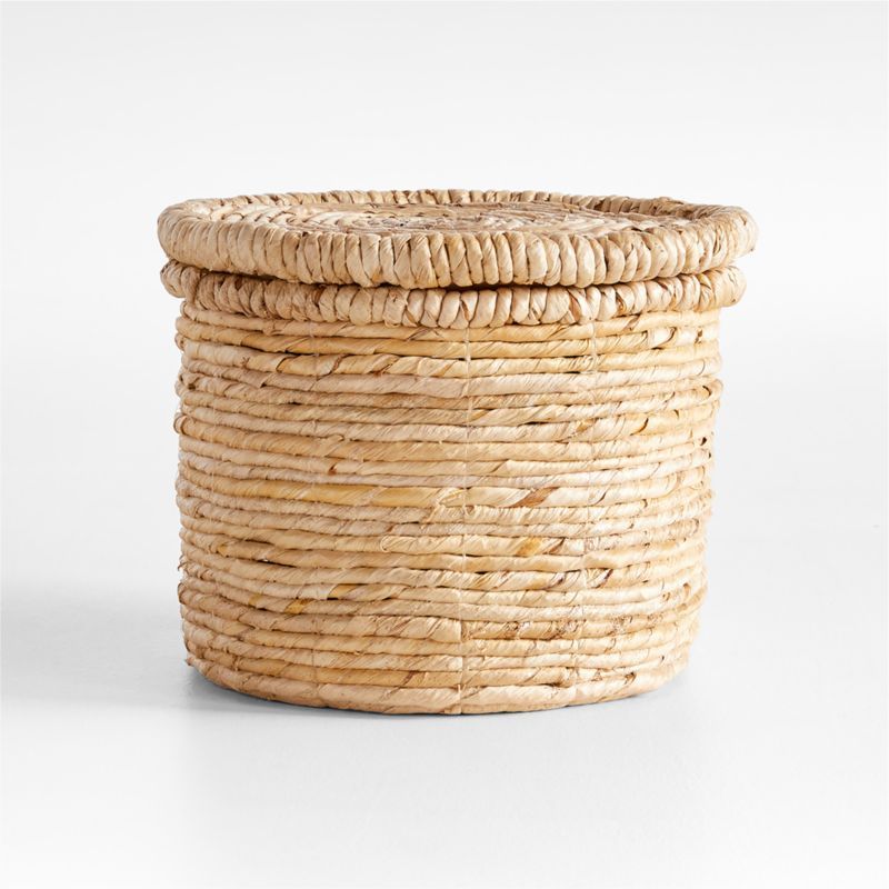 Seaton Small Round Woven Storage Basket with Lid + Reviews | Crate & Barrel | Crate & Barrel