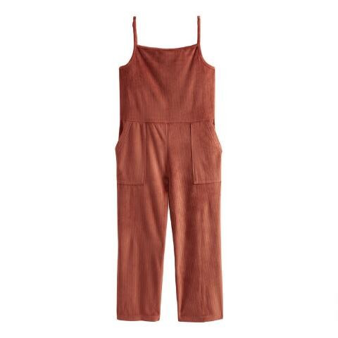Terracotta Velour Lounge Jumpsuit With Pockets | World Market