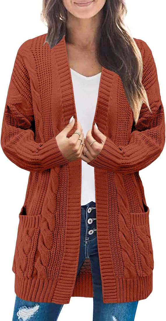 LEANI Women’s Open Front Cable Knit Cardigan Long Sleeve Chunky Sweater Outwear | Amazon (US)