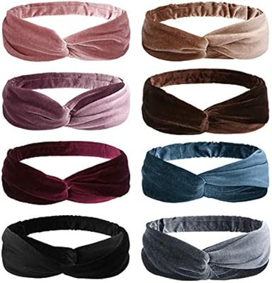 Folora 8pcs Twisted Criss Cross Elastic Headbands Vintage Velvet Hair Bands for Women Girls | Amazon (US)