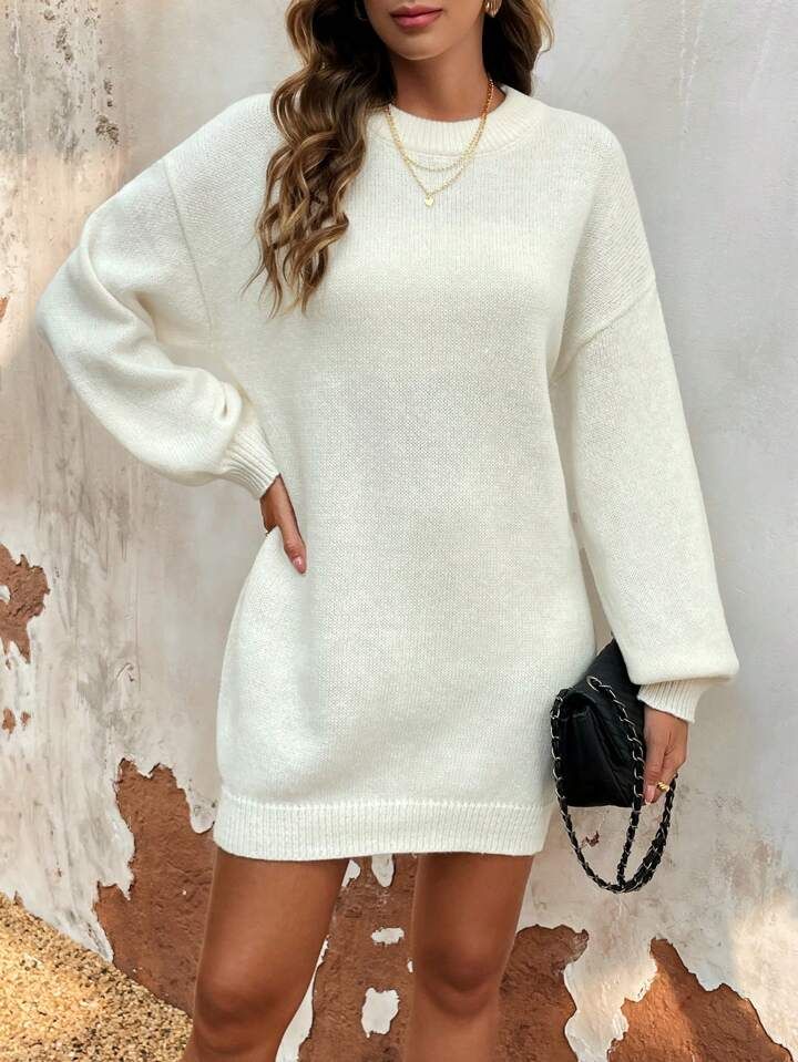 SHEIN Frenchy White Drop Shoulder Sweater Dress | SHEIN