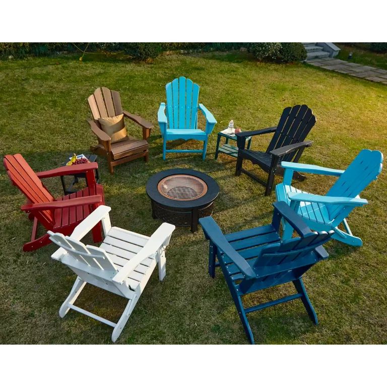 1-Piece Plastic Folding Outdoor Patio Adirondack Chair for Garden, Navy Blue | Walmart (US)