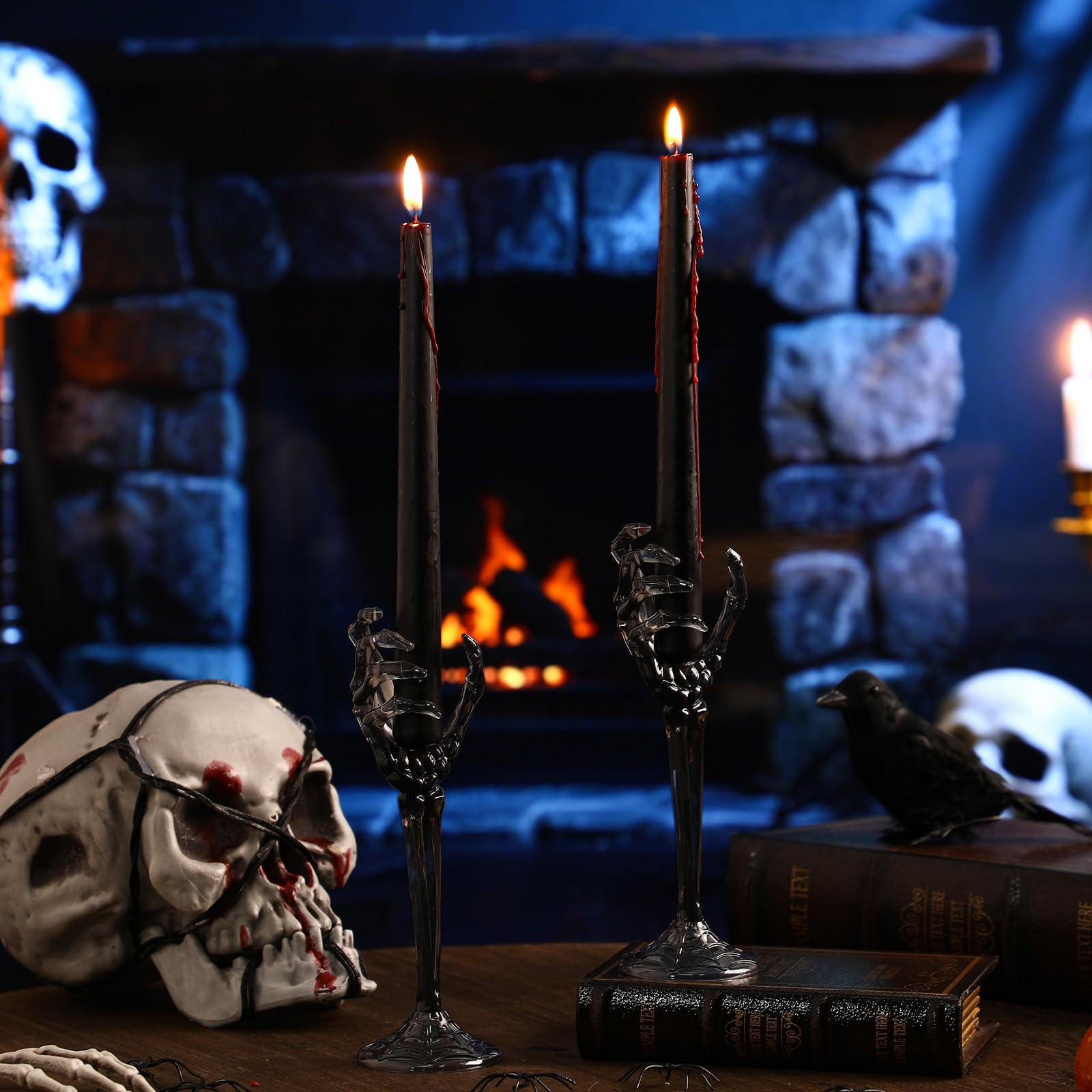 LemonRoad 2 Pcs Halloween Skull Candle Holders Halloween Table Centerpieces Fireplace Decorations... | Amazon (US)