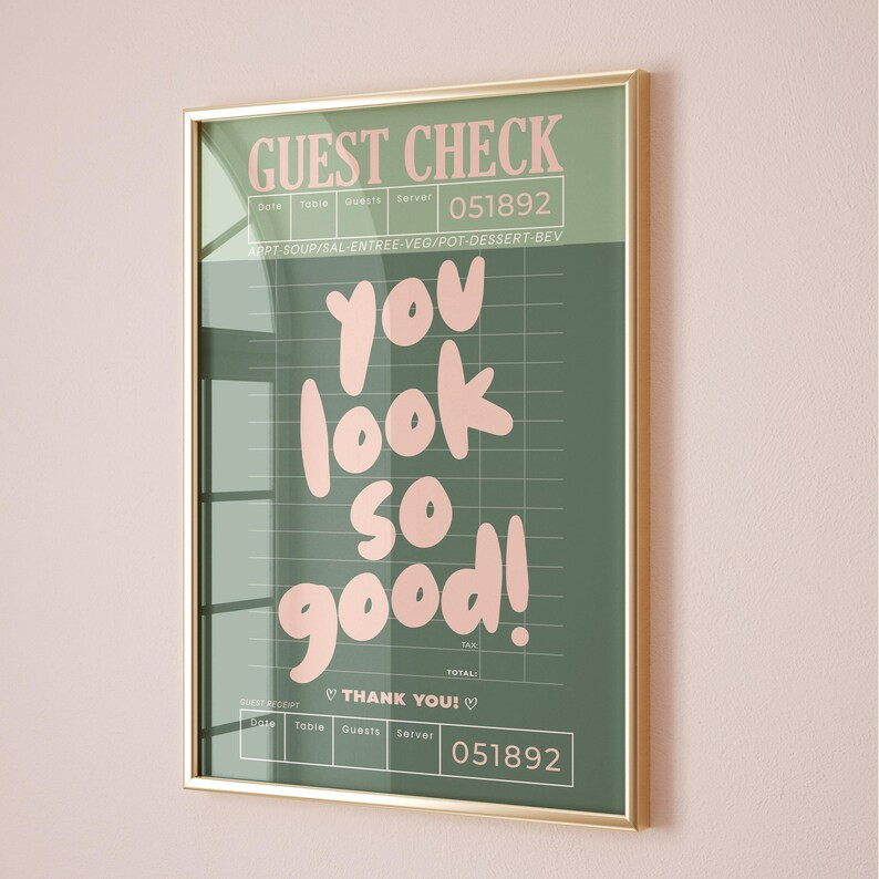 Guest Check Prints Trendy Wall Art Sage Green and Pink Aesthetic Poster Preppy Wall Art Decor Ret... | Etsy (US)