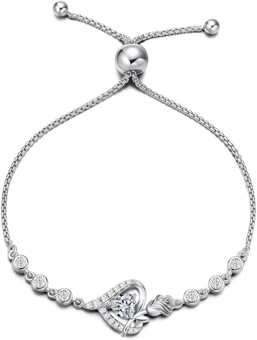 AGVANA Rosy Reverie Birthstone Bracelet for Women Sterling Silver Genuine or Created Gemstone Ten... | Amazon (US)
