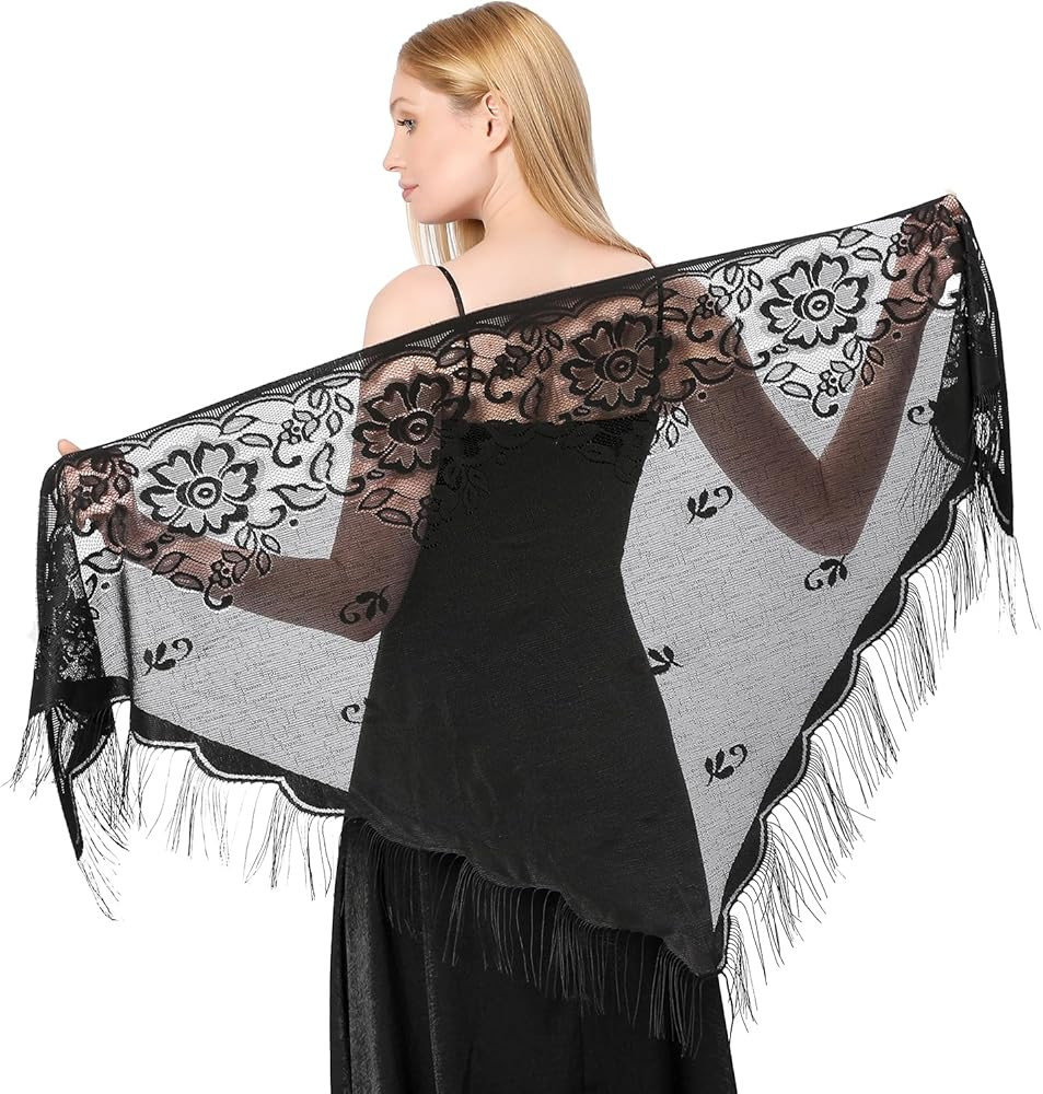 simarro Women Lace Wraps Shawls Soft Mesh Fringe WrapsTriangle Scarf Shawl for Wedding Evening Pa... | Amazon (US)