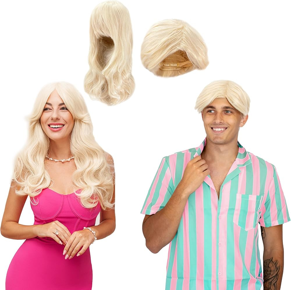 Watt's Wigs - Beautiful Blonde Couples Costume Wigs - Movie Quality 28" Long Blond Hair Wig and a... | Amazon (US)
