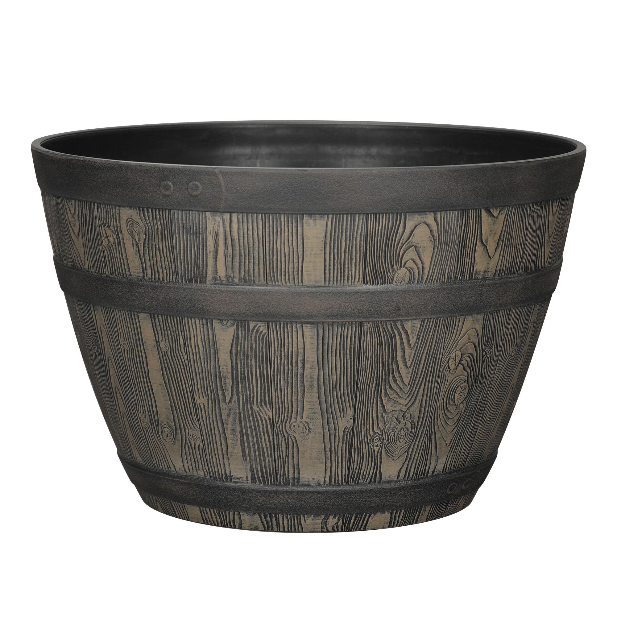 Better Homes & Gardens 20" x 20" x 13" Brown Resin Whiskey Barrel Planter | Walmart (US)