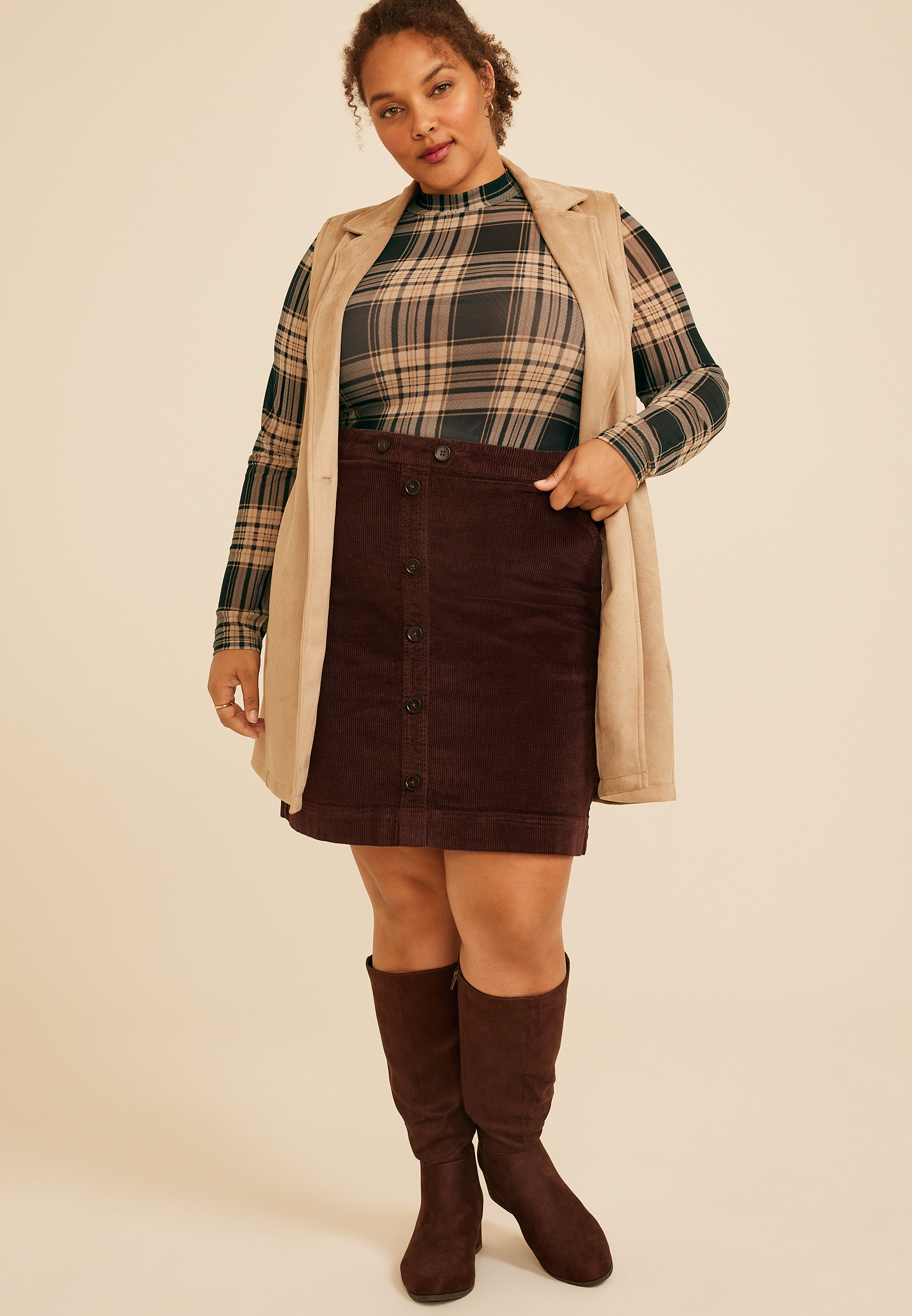 Plus Size Plaid Mesh Mock Neck Top | maurices | Maurices