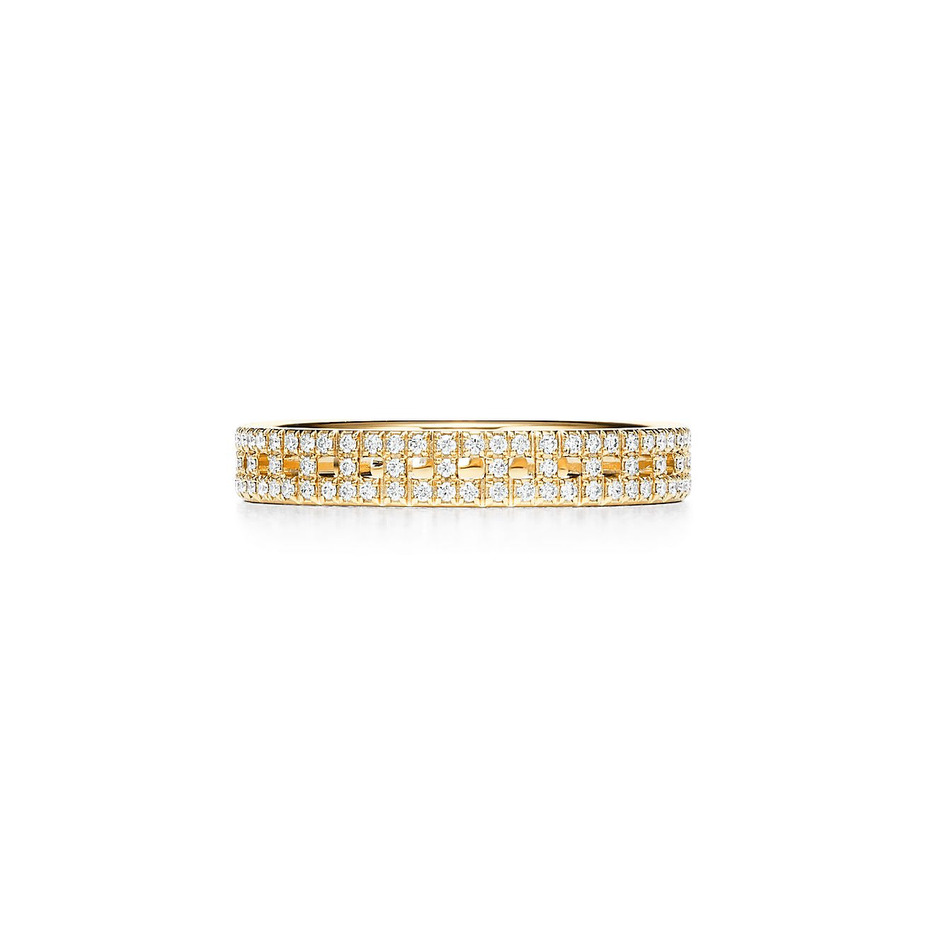Tiffany T True narrow ring in 18k gold with pavé diamonds, 3.5 mm wide. | Tiffany & Co. | Tiffany & Co. (UK)