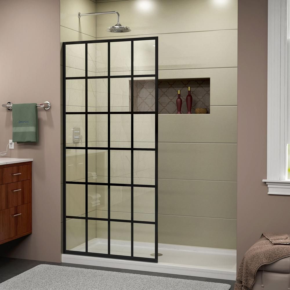 DreamLine French Linea Toulon 34 in. x 72 in. Frameless Fixed Shower Door in Satin Black-SHDR-323472 | Home Depot