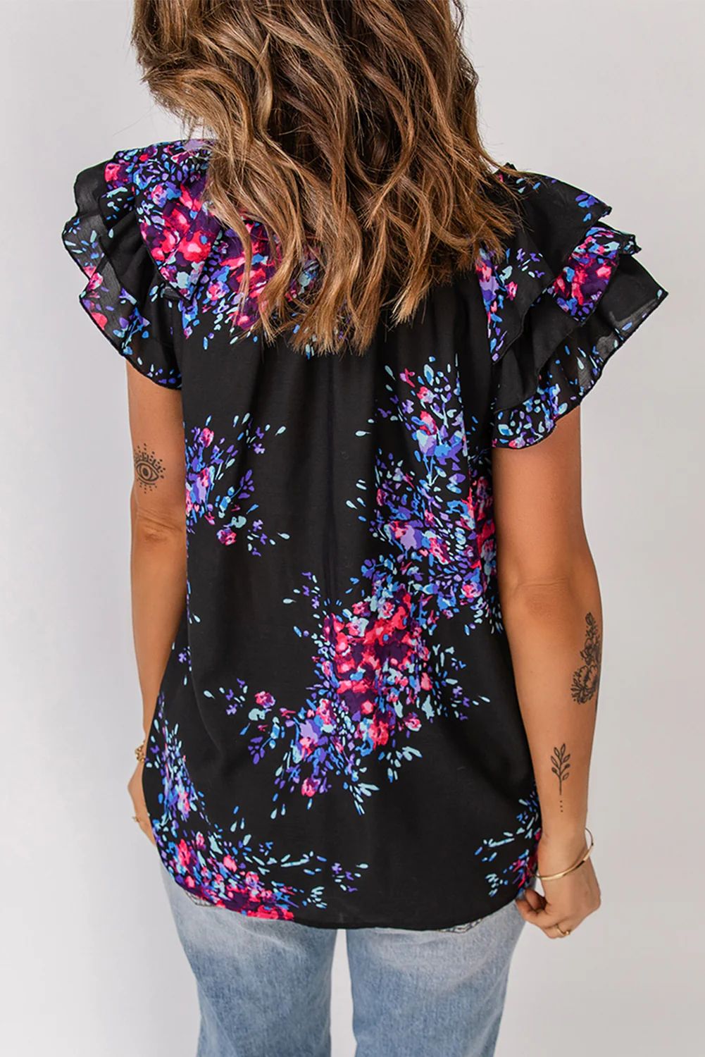 Floral Butterfly Sleeve V-Neck Blouse | Glow the Label