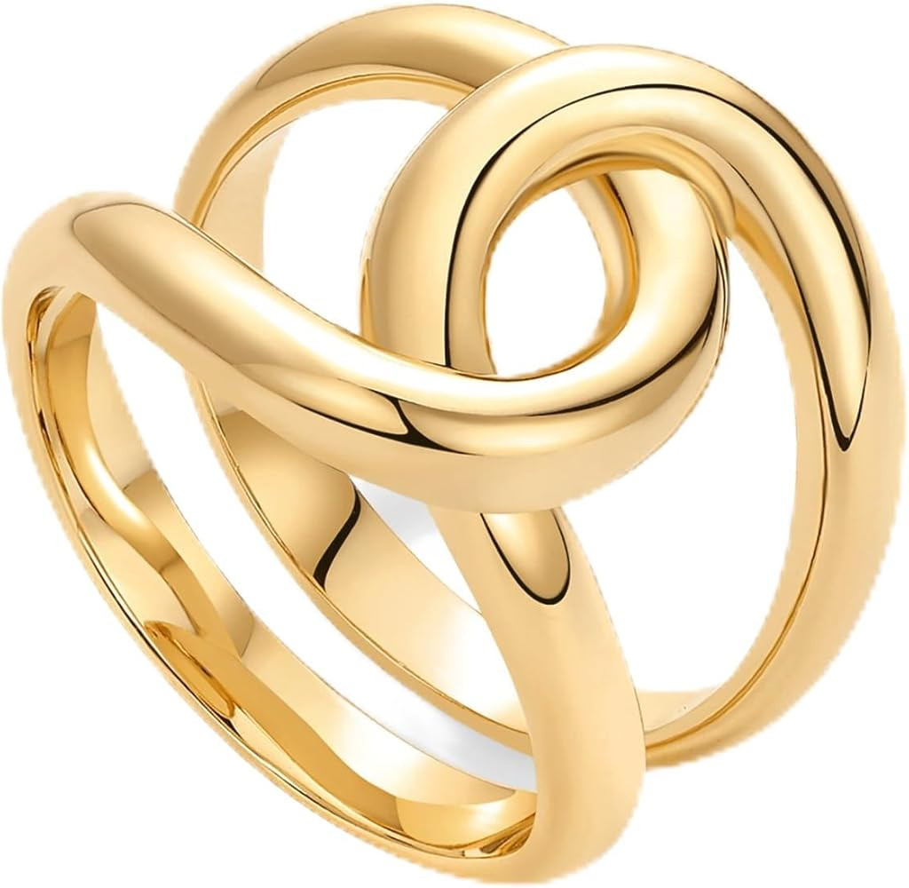 PAVOI 14K Gold Plated Chunky Interlock Statement Ring for Women | Interloop Band Thick Link Stack... | Amazon (US)