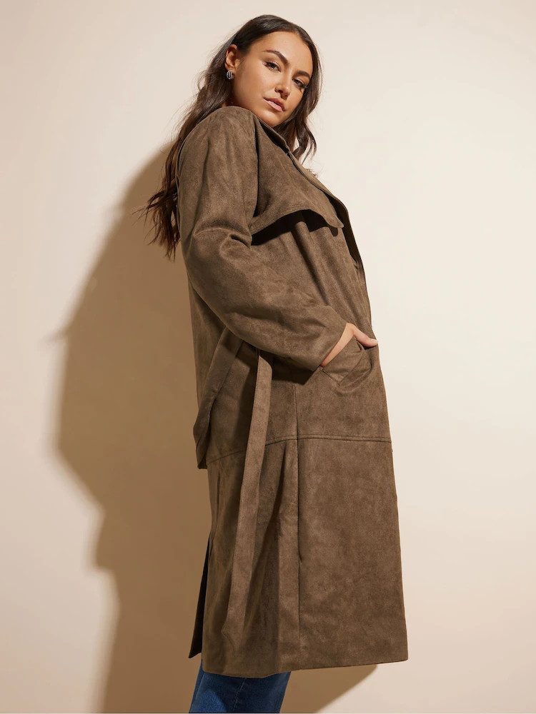 Yours Curve Brown Suede Trench Coat | Next EU