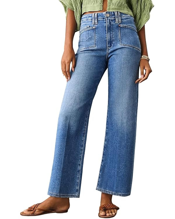 Astylish Womens Wide Leg Jeans High Waisted Stretchy Buttoned Cropped Denim Pants Trendy 2024 wit... | Amazon (US)