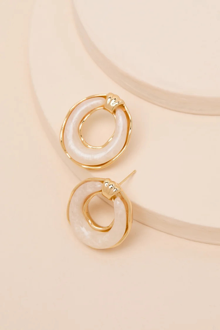 Ryanna Ivory Stone Oval Stud Earrings | Lulus