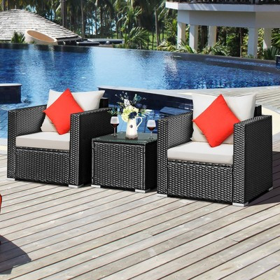 Costway 3PCS Patio wicker Furniture Set Conversation Rattan Sofa Set w/Cushion Garden | Target