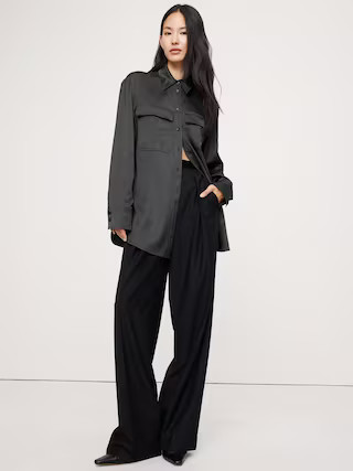 Stretch-Satin Utility Shirt | Banana Republic (US)